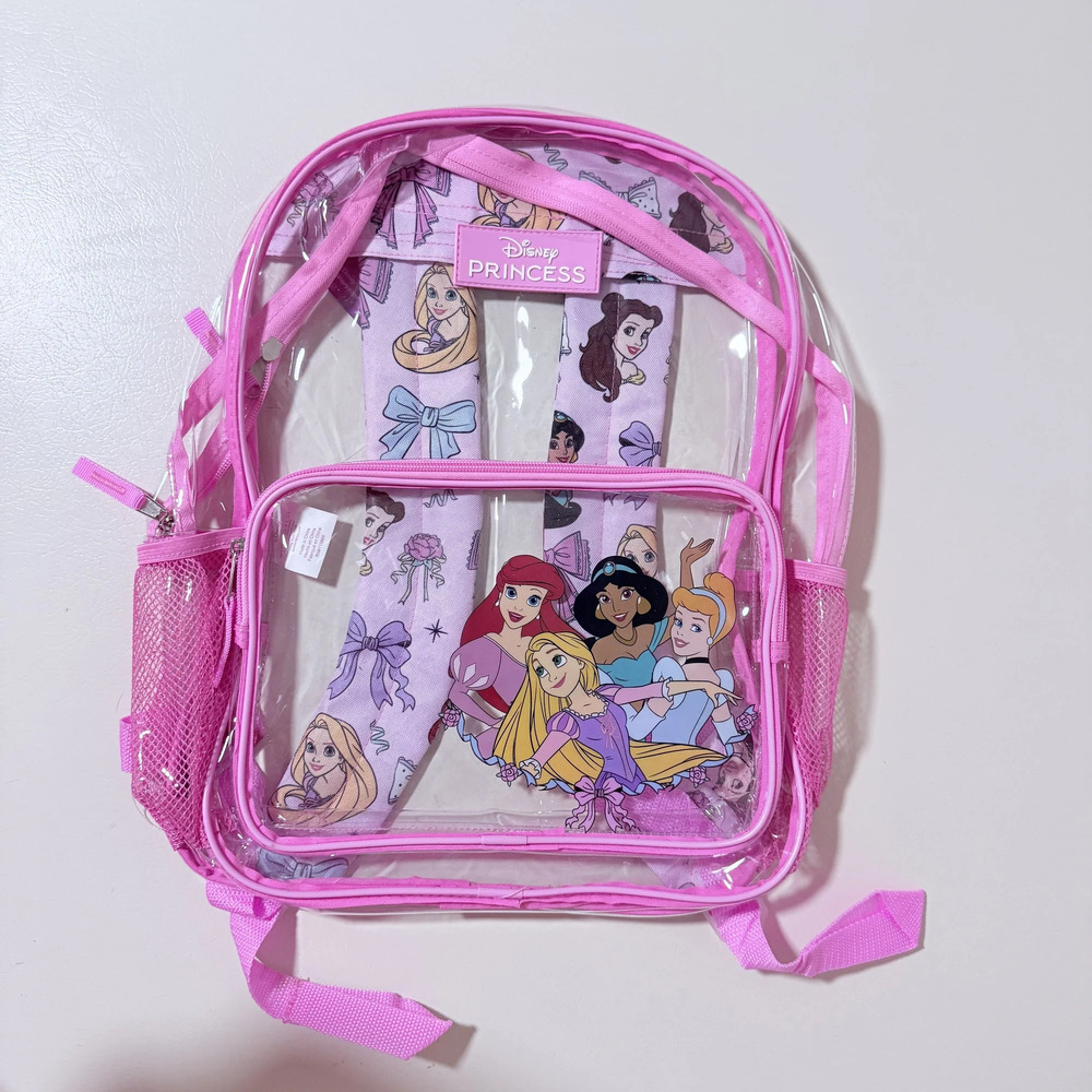 Disney Princess Kids Clear PVC Backpack 16 Inch Full Size School Stadium